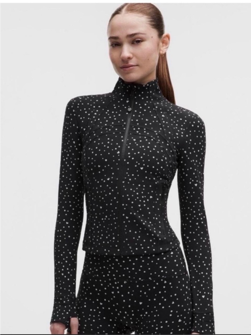 Lululemon NWT Define Cropped Nulu Black Dot Heart Print Jacket